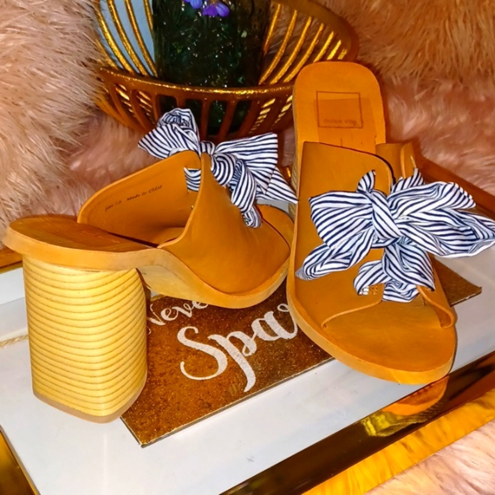 Dolce Vita Leather Bowed Wooden Sandal